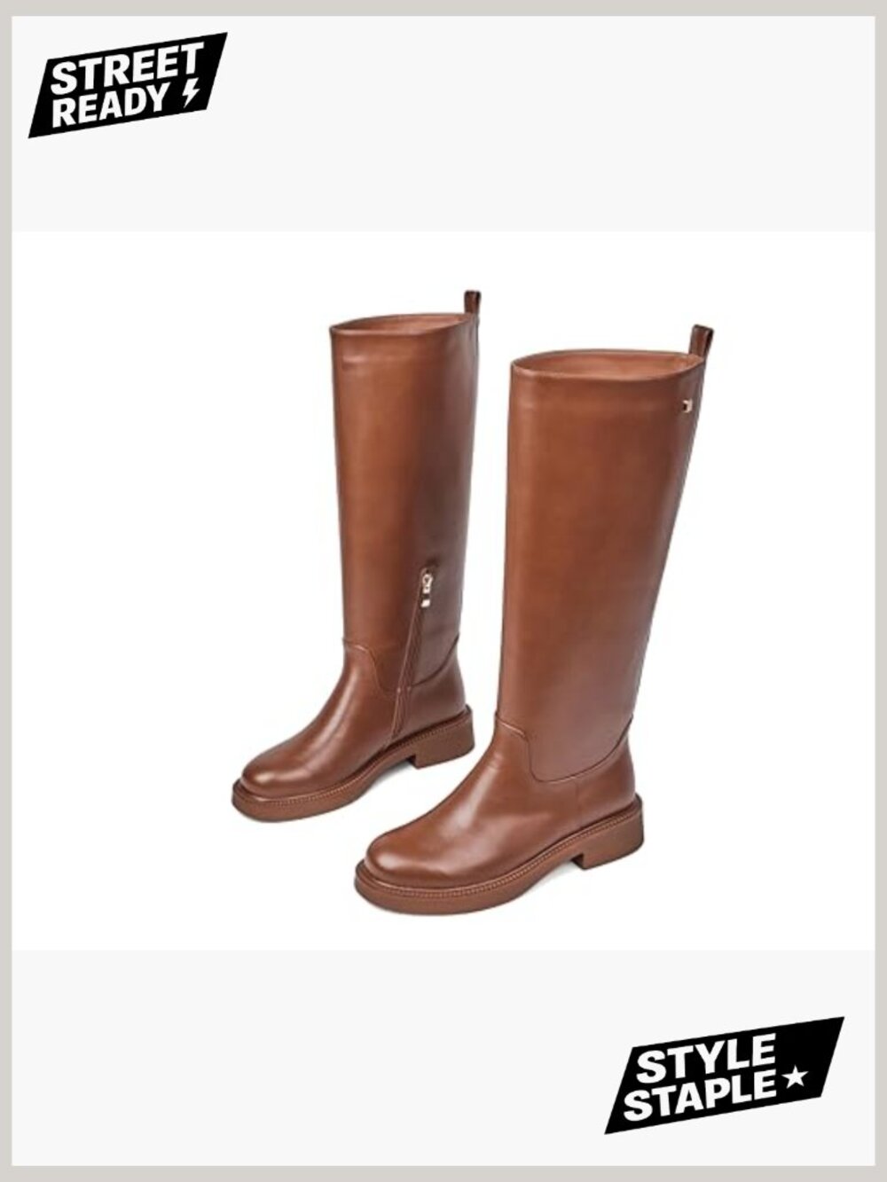 Knee High Chelsea Boots - Round Toe Chunky Low Heel Riding Boots with Inside - Picture 2 of 7